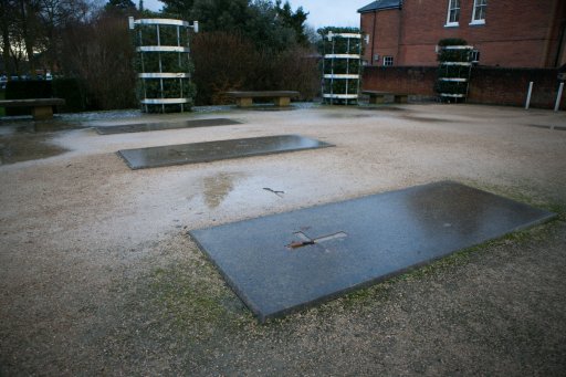 Three graves stones mark the site where Hyde Abbey