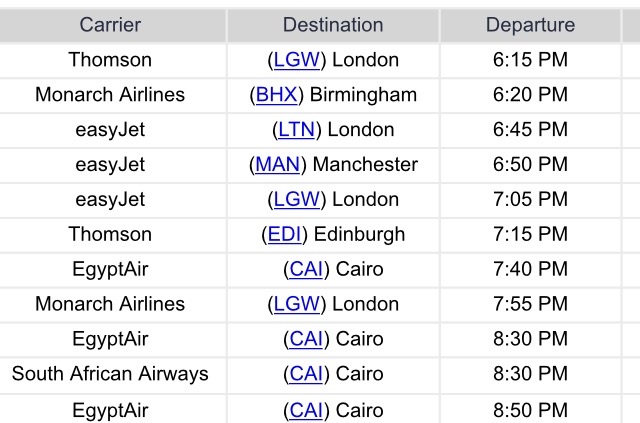 Departure board at Sharm