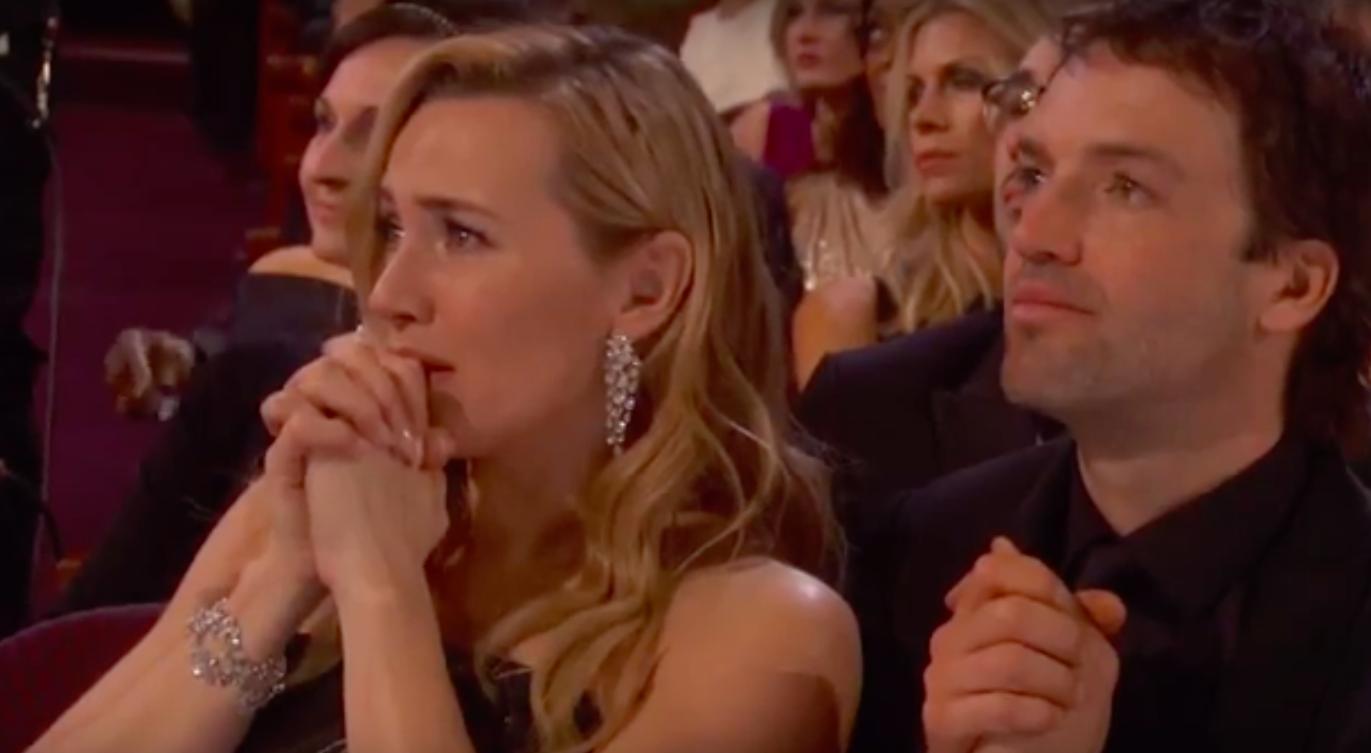 Kate Winslet gets emotional at Leonardo DiCaprio's