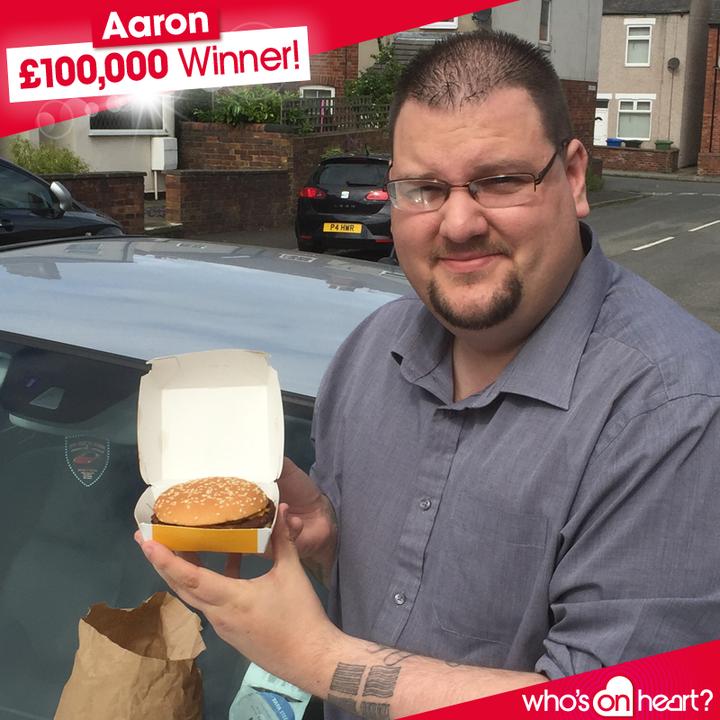 Who's on Heart winner with his burger £100,000