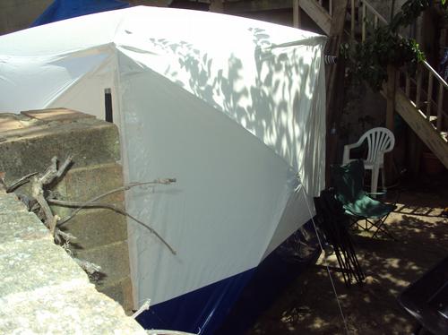 Tent over cellar in Peter Tobin garden