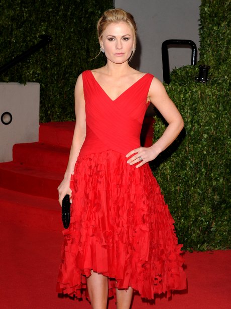 Anna Paquin in a red dress
