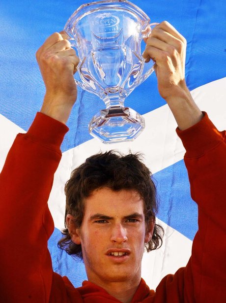 A 17-year-old Andy Murray celebrates his first tournament trophy in the
