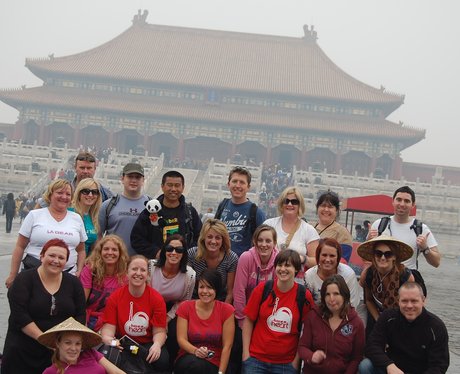 China Trekkers in front of temple