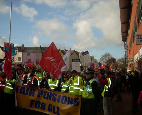 Hundreds marched through the town