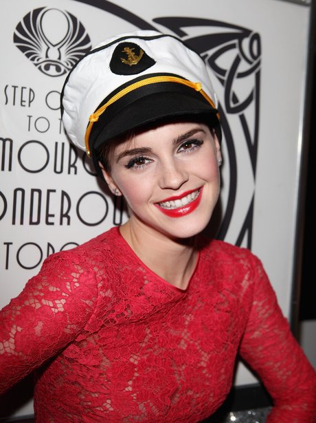 Emma Watson attends Lancome Party in a sailors hat