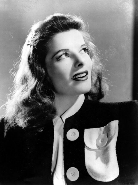 Katharine Hepburn in a black and white photo