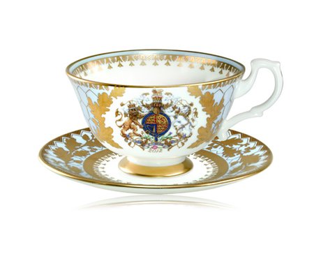 Queens Diamond Jubilee Porcelain Tea Cup & Saucer Set Complete with Box 