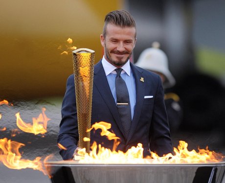 David Beckham with the Olympic Flame
