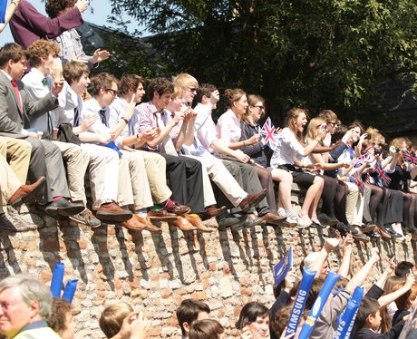 School children line the streets in Wells