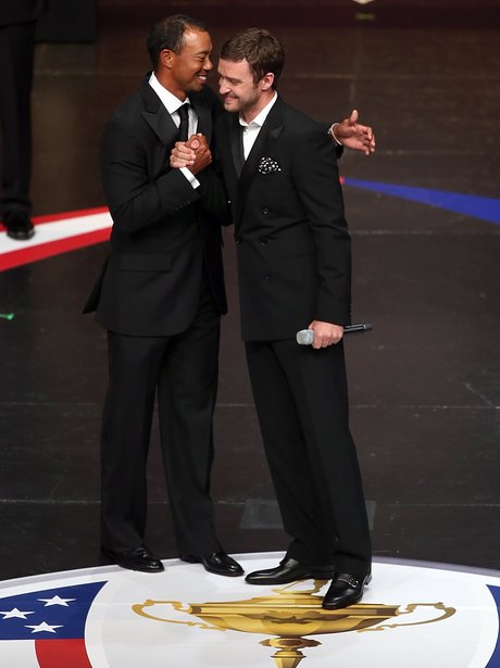 Justin Timberlake and Tiger Woods at Ryder Cup Gal