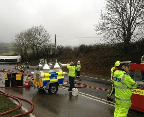 Police and Fire at the scene on A38