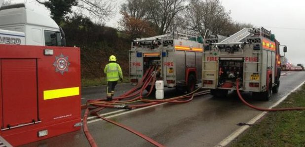 Fire crews on A38