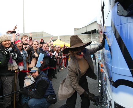 Lady Gaga outside of her Born Brave Tour bus
