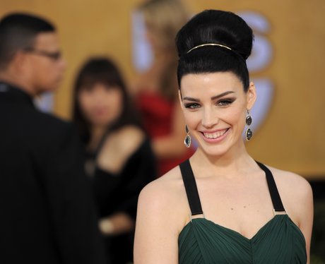 Jessica Pare wearing a top knot