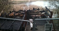 Walton Lake Birdwatching Hide on fire