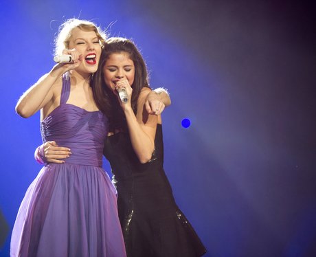 Taylor Swift and Selena Gomez on stage