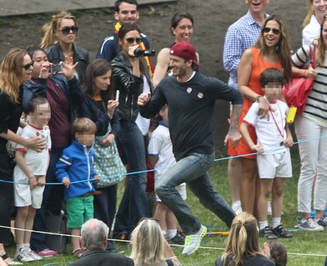 David and Victoria Beckham attend sports day