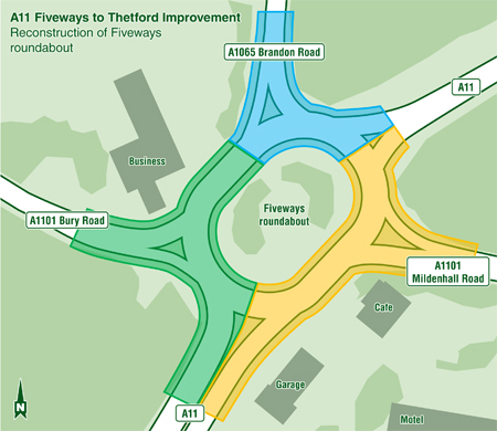 A11 fiveways diversion dual