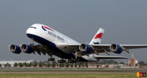 Airbus A380 taking off from Heathrow