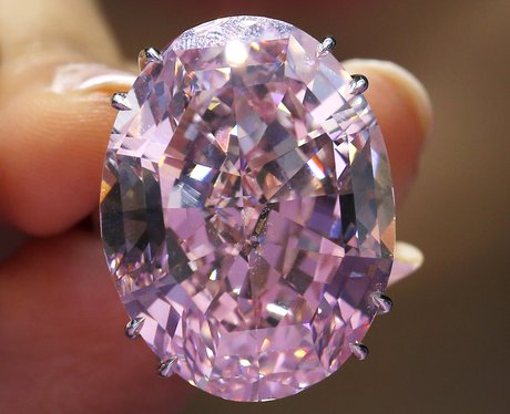 The 59.6 carat Pink Star Diamond is displayed at Sotheby's auction