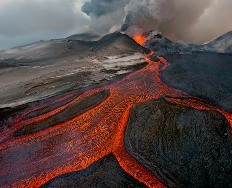A smoking volcano