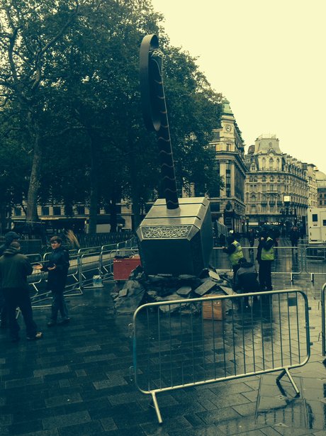 a giant hammer in Leicester Square