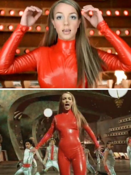 Britney Spears in a red leather suit