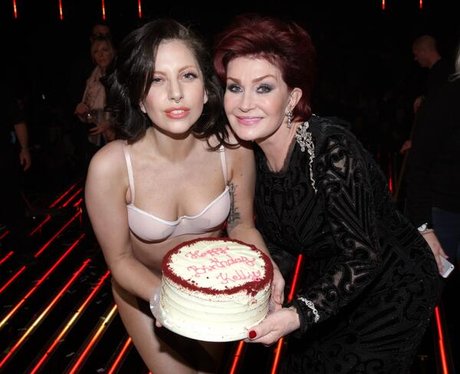 Lady Gaga and Sharon Osbourne with birthday cake
