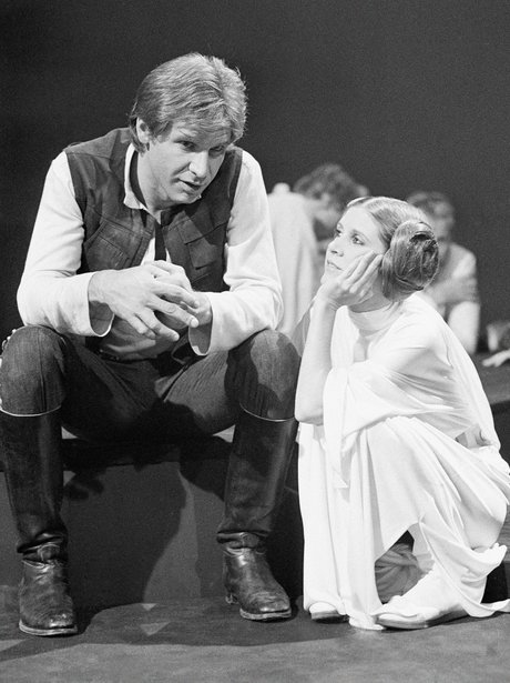 Harrison Ford and Carrie Fisher on set Star Wars