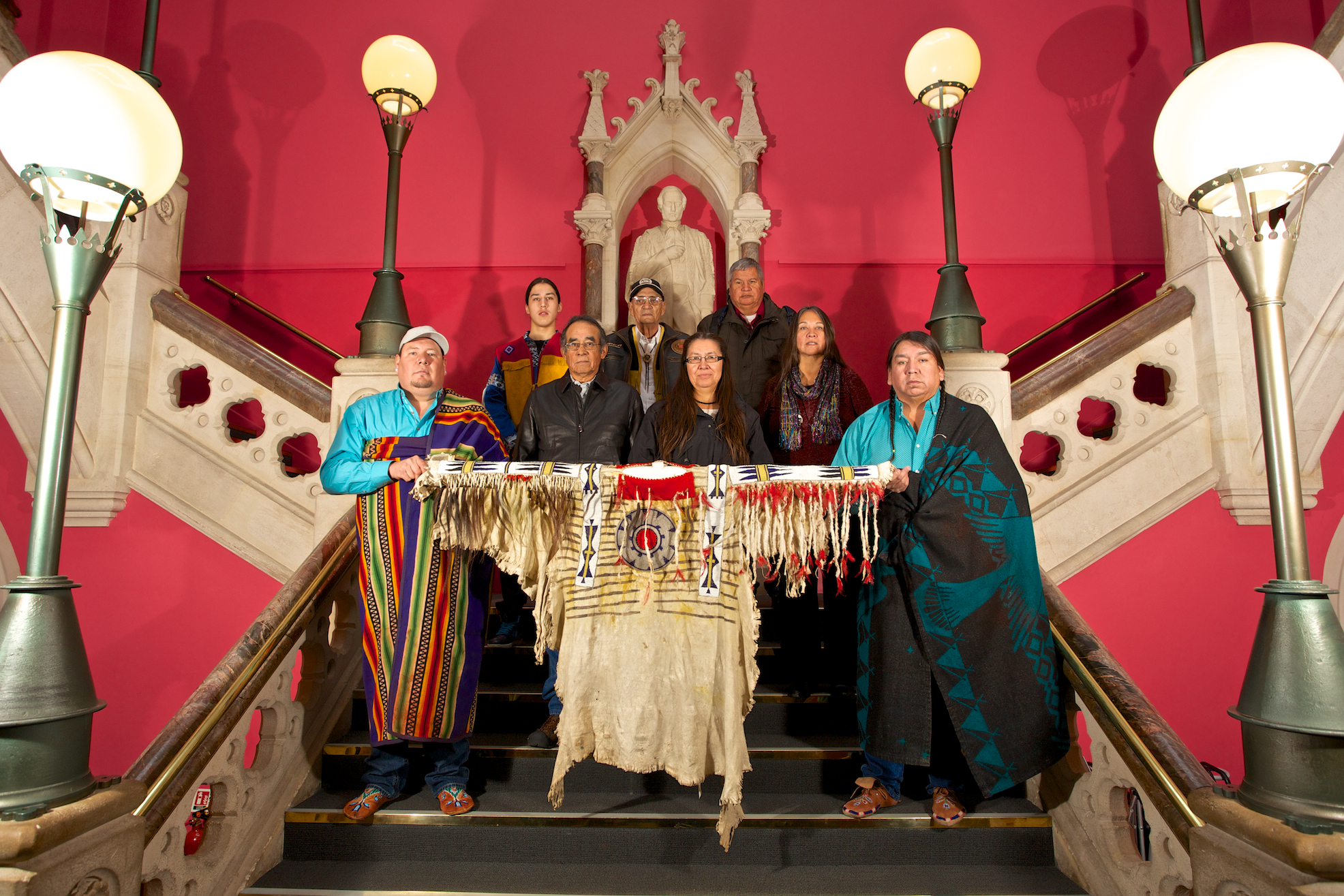 Blackfoot people with artefacts at RAMM, Exeter