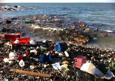 Rubbish washing up on Chesil Beach, Dorset