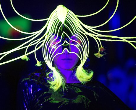 A model showcases a Charlie Le Mindu creation at his show at Paris Fashion Week