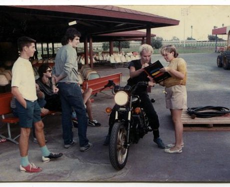 A young Gwen Stefani and Sting on a motorbike