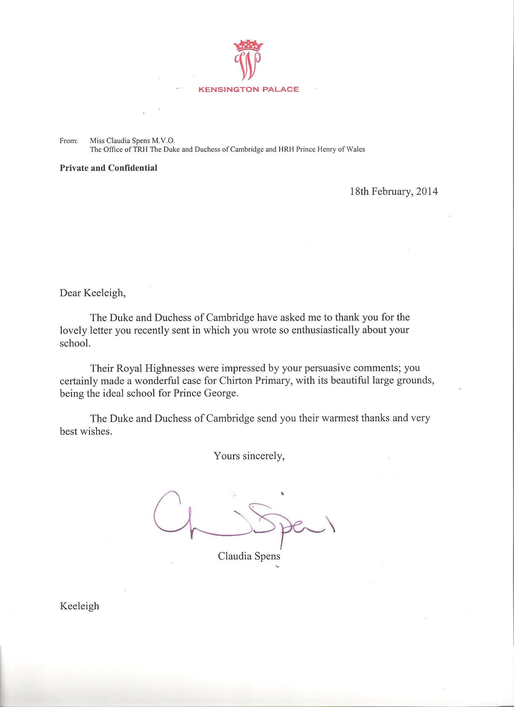 HRH letter