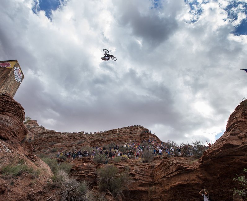 Mountain biker Kelly McGarry doing a backflip
