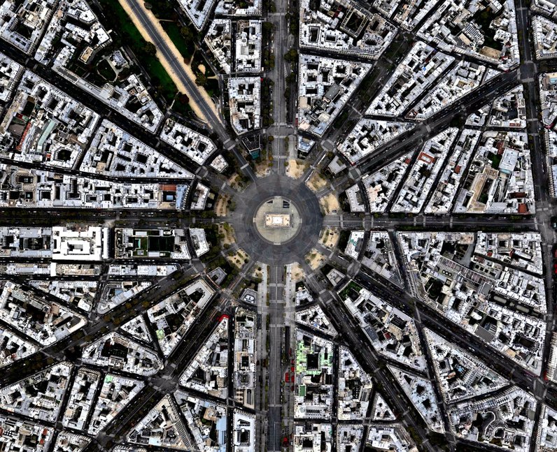 12. This aerial view of the Arc de Triomphe in Paris would be higher