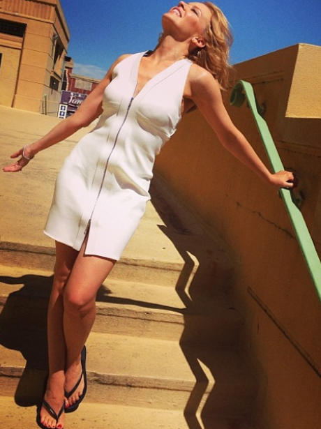 Kylie in a white dress