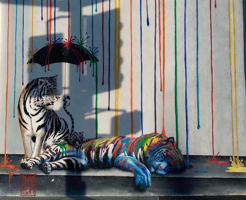 tigers painted on a wall