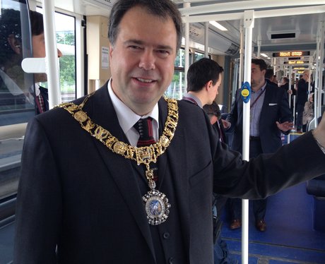 Edinburgh Lord Provost Donald Wilson on a tram