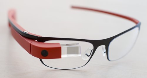 A pair of Google glasses