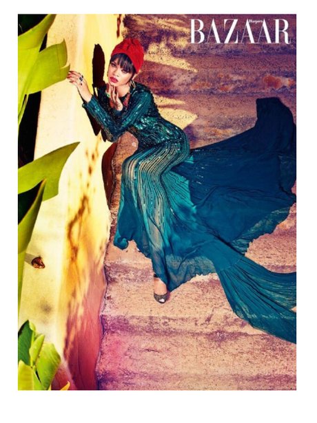Rihanna wears green dress for Harper's Bazaar Arabia
