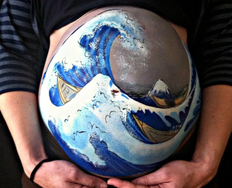 Wave painted baby bump