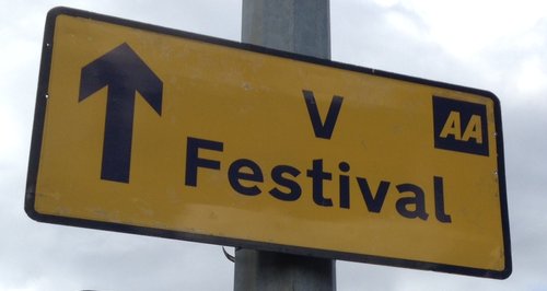 V Festival Road Sign
