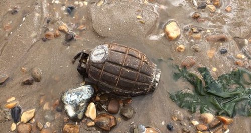 Someone was seen throwing the hand grenade around for a dog on Harwich beach yesterday
