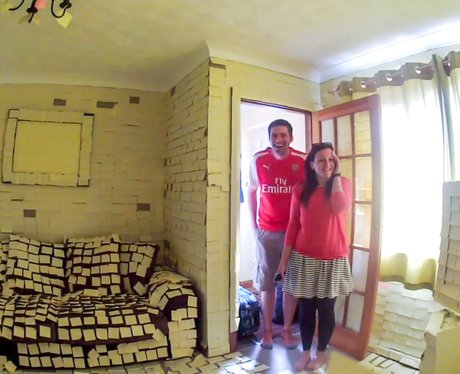 Jamie and Emily Pharro home covered in Post It notes