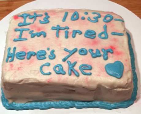 a disastrous pink and blue cake