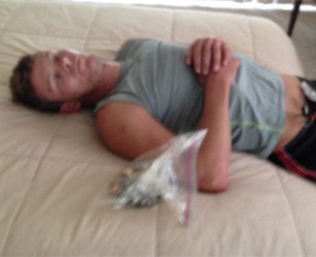 Burglar asleep on bed