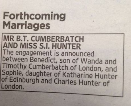 benedict cumberbatch's engagement announcement