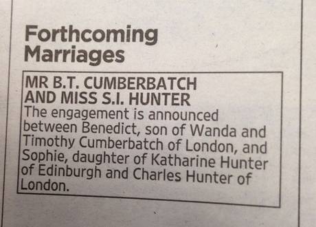 benedict cumberbatch engagement announcement